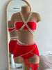 Sassy Red Rhinestoned One-piece with Cut-outs Jazz Costume